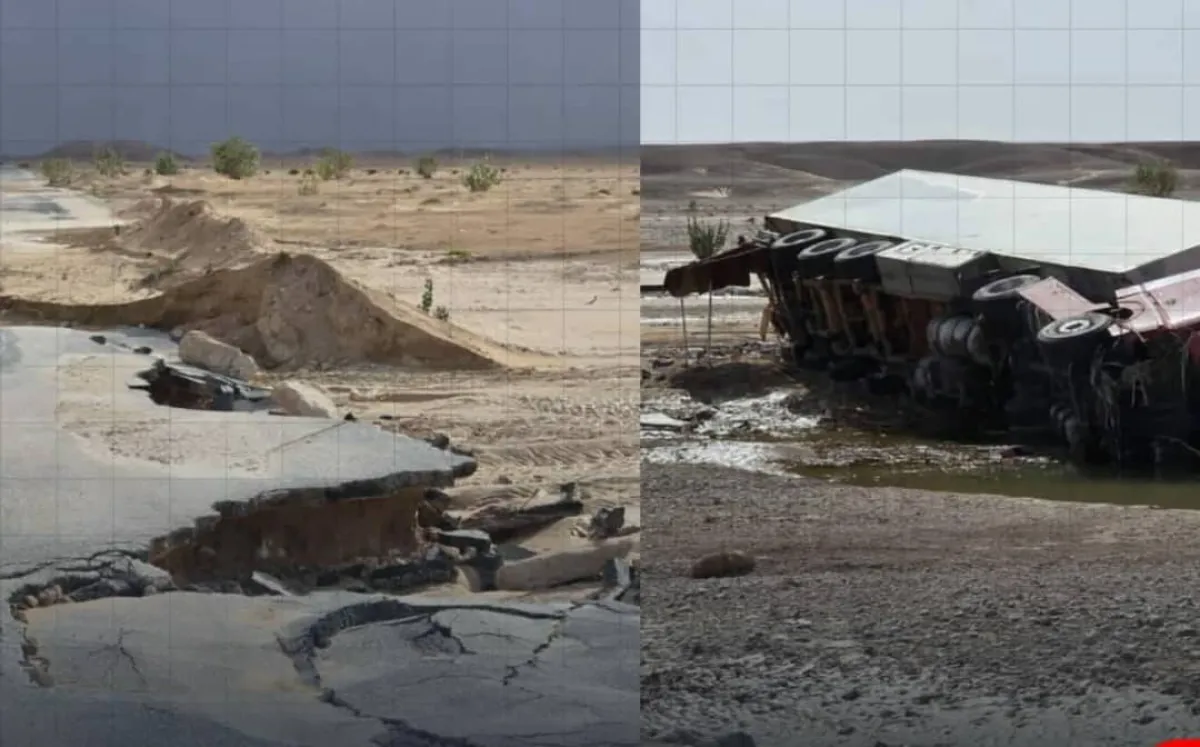 المهرة.. أضرار جسيمة بخط شحن رماة وانقلاب شاحنات جراء السيول